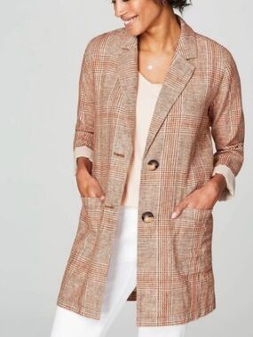 J. Jill Plaid Oversized Blazer Jacket in Blush and Cream